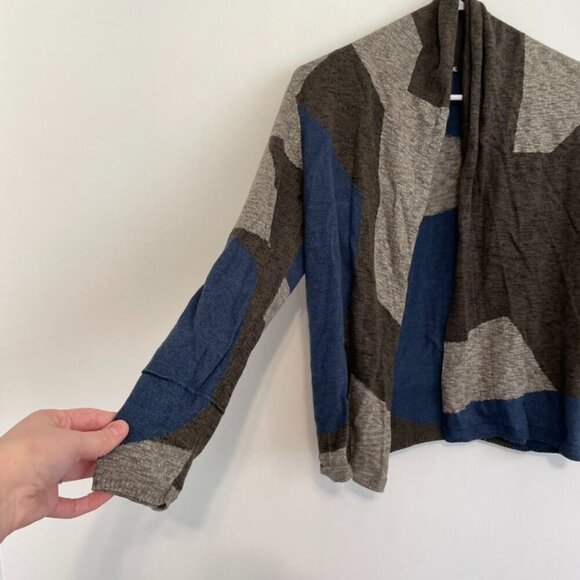 NIC+ZOE Tan Brown ish Blue Colorblock Geo Geometric Open Cardigan PETITE PP / XS - Picture 10 of 15